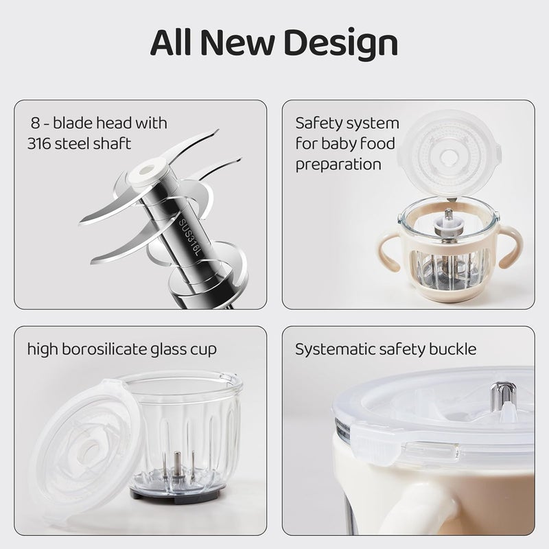Plodon Baby Food Maker-Food Processor, Fruits, Vegetables, Meats, Potatoes, Avocados, Gift Package with A feeding spoon, A bib, A set of 4 separate food ice cube trays, and Two 200ml food storage - Image 2